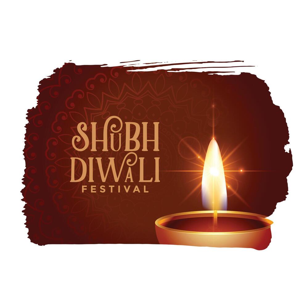 shubh diwali background with shiny diya design vector