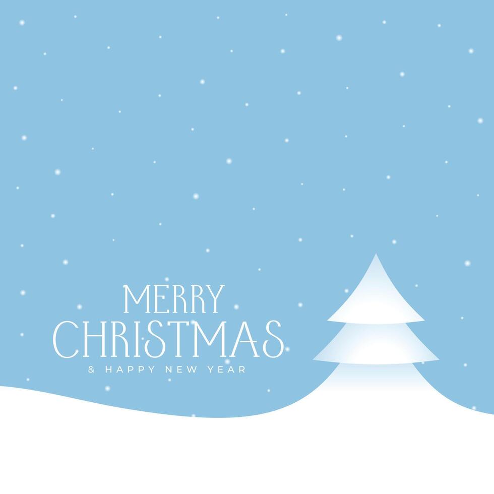 merry christmas card with tree and falling snow vector