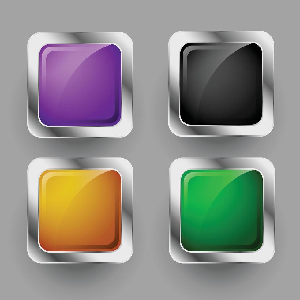 shiny four rounded square buttons design set vector