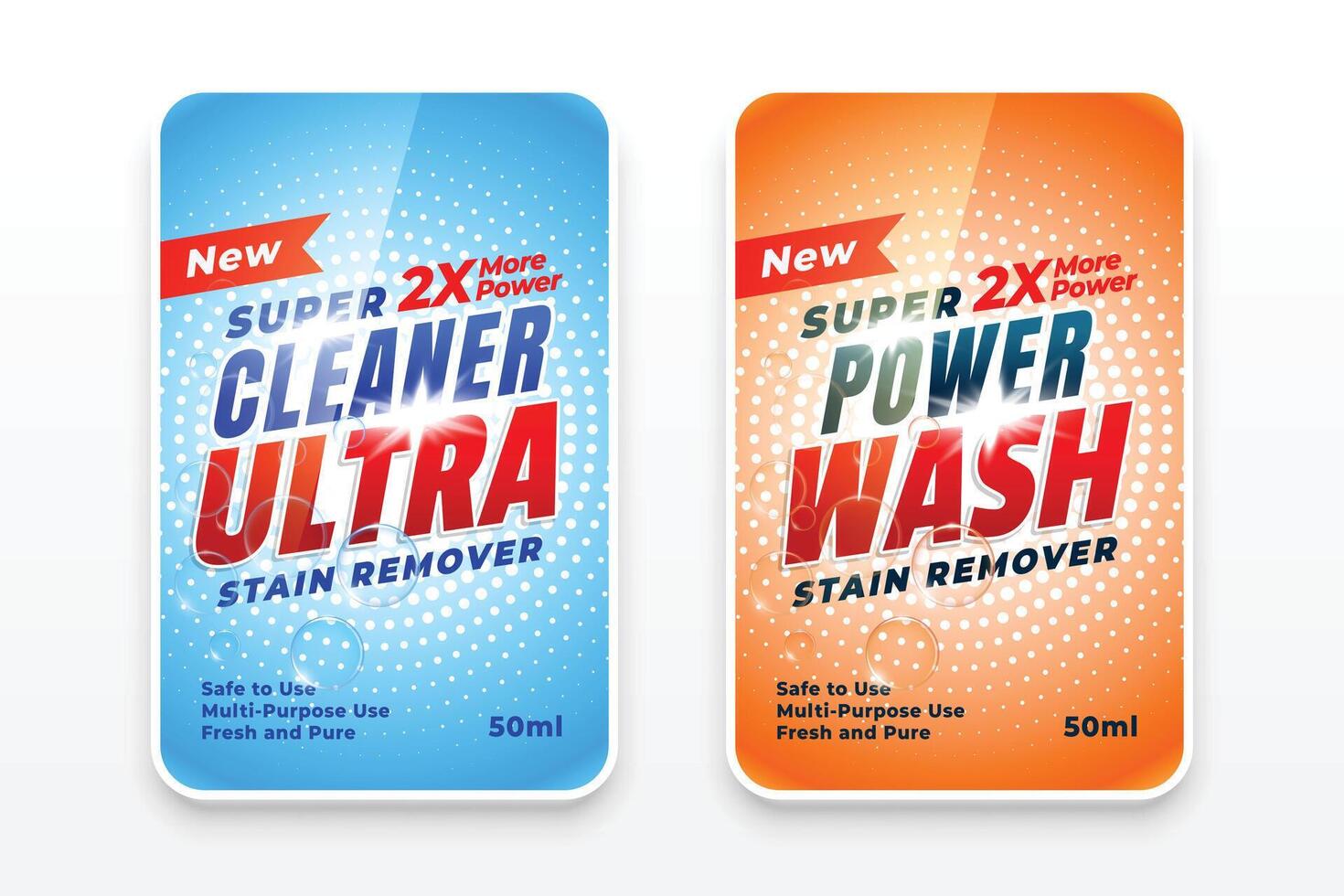 ultra limpiador lavandería detergente etiquetas conjunto de dos vector