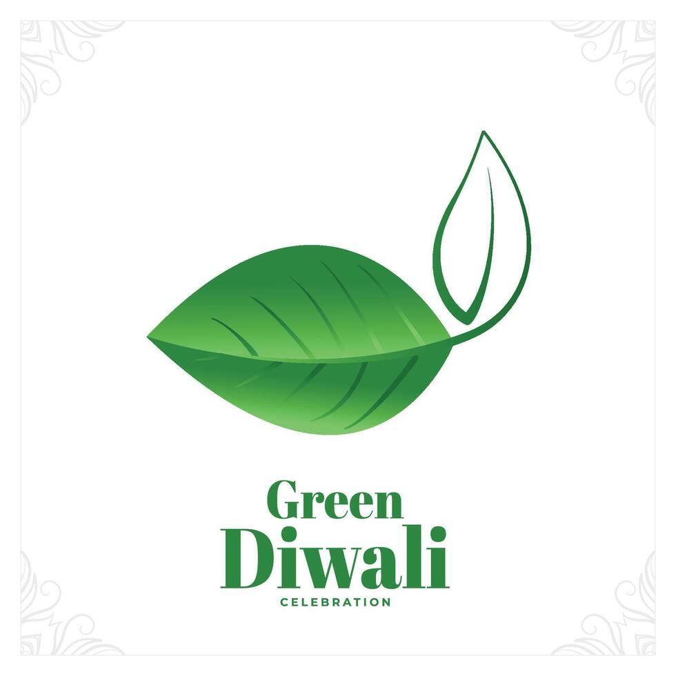 elegante verde diwali festival antecedentes con creativo hoja diya vector