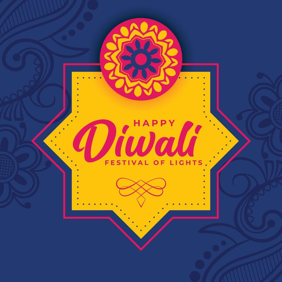 decorative flat blue diwali festival wishes card with text space vector