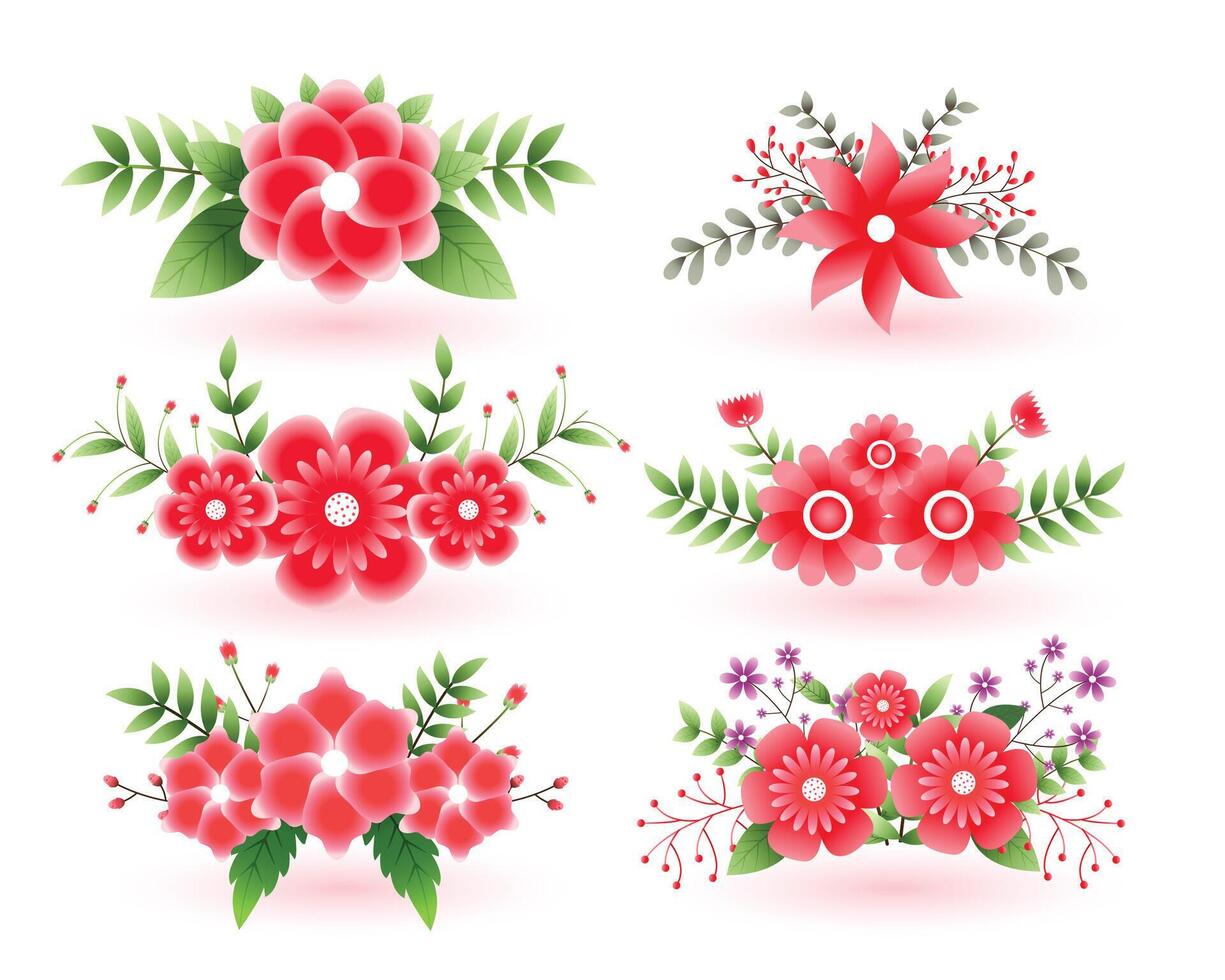 beautiful set of decorative flowers with leaves vector