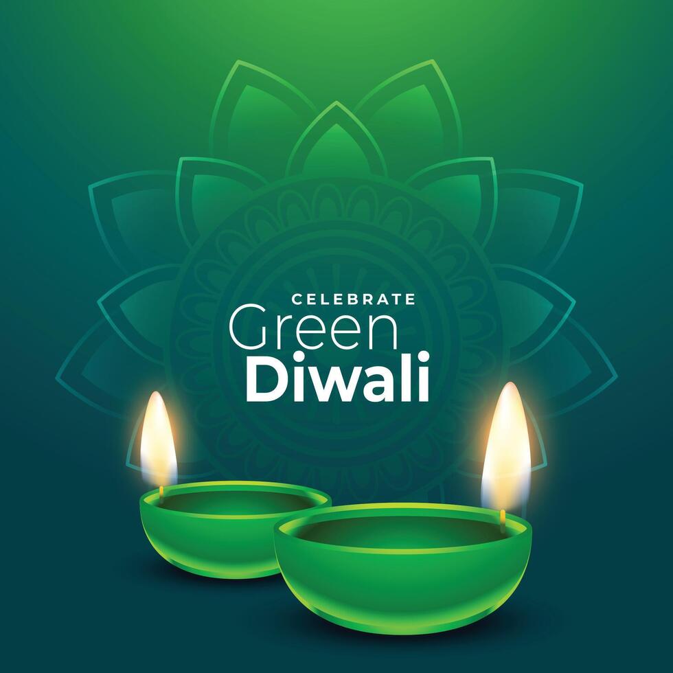 realista diya diseño para verde diwali saludo antecedentes vector