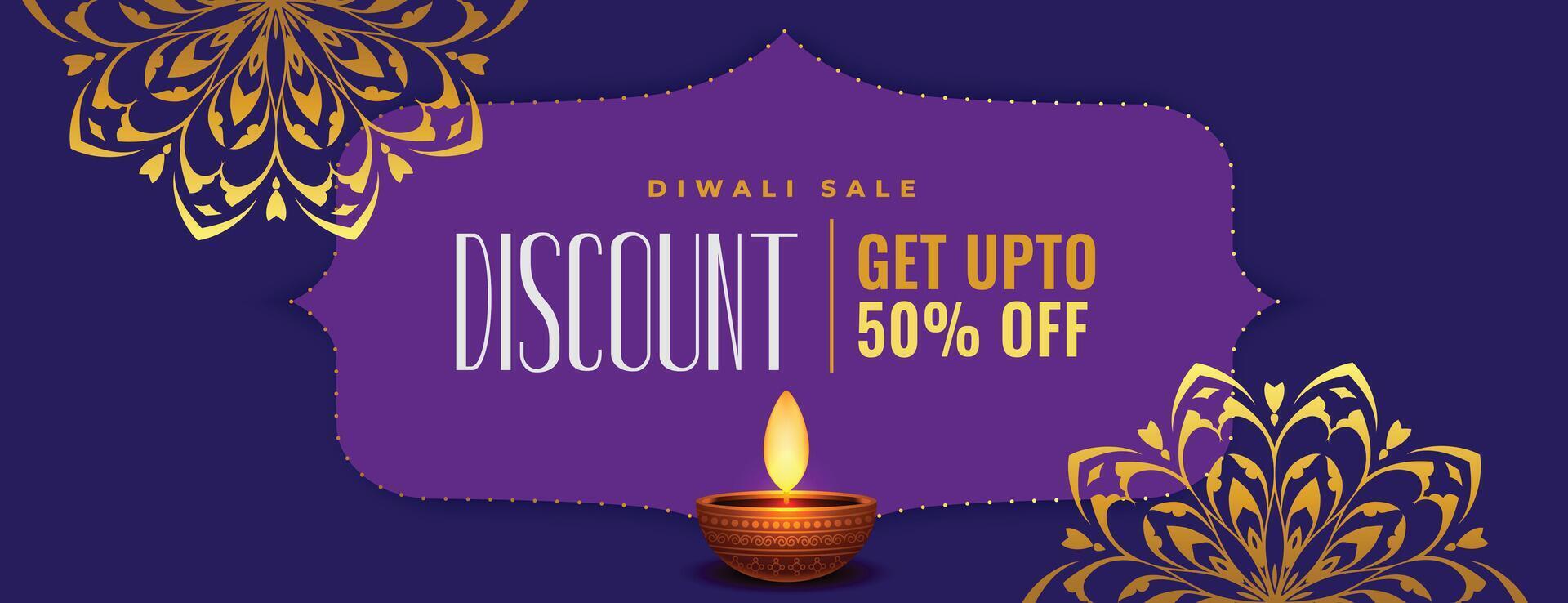 happy diwali sale banner with discount details in indian style design vector