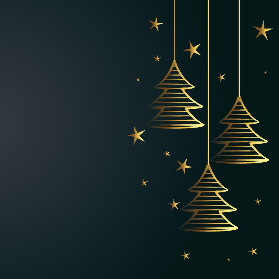 merry christmas background with golden tree and stars decoration vector