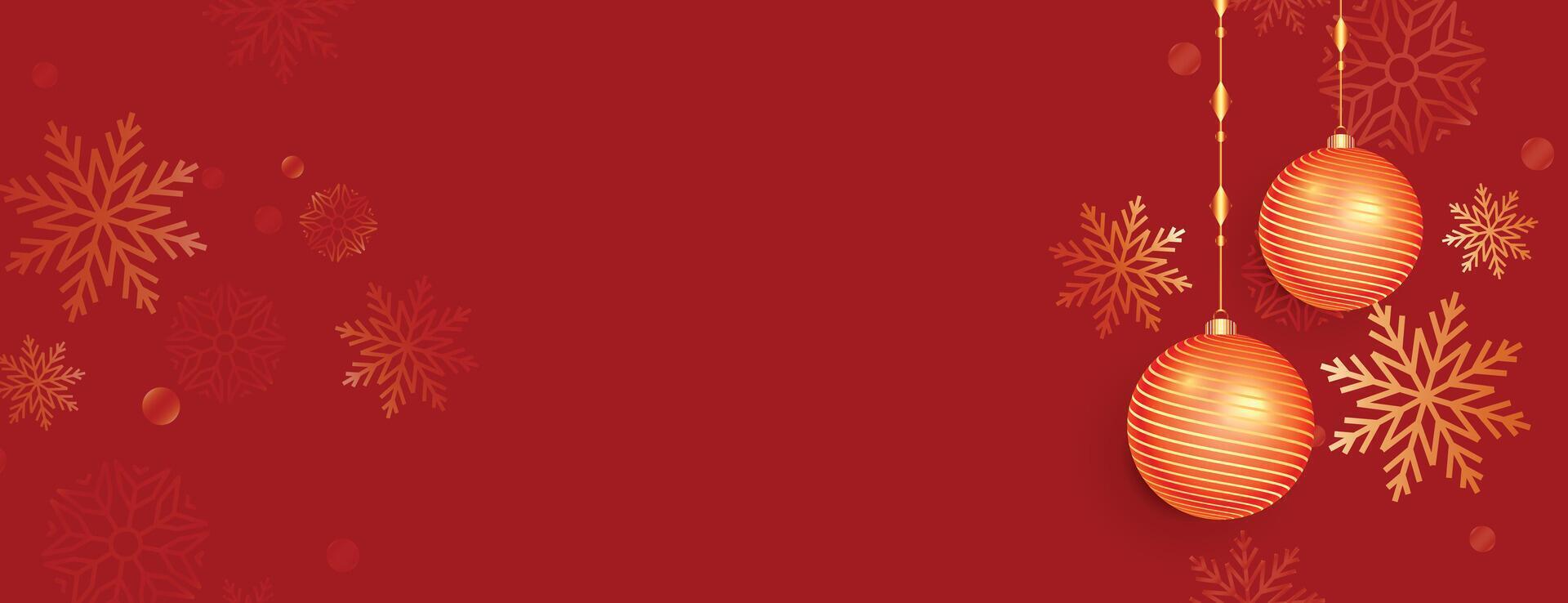 red chriatmas banner with baubles and snowflake decoration vector