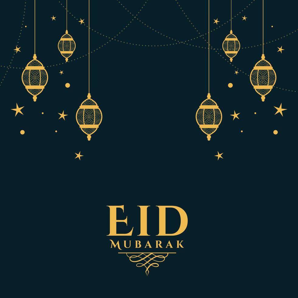 eid Mubarak deseos saludo con linterna decoración vector