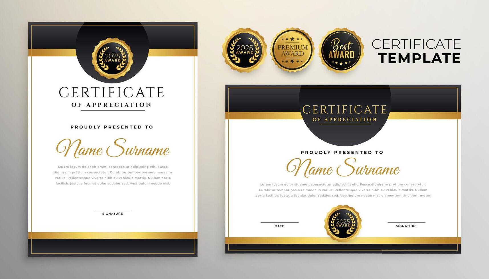 premium certificate of achievement template design vector