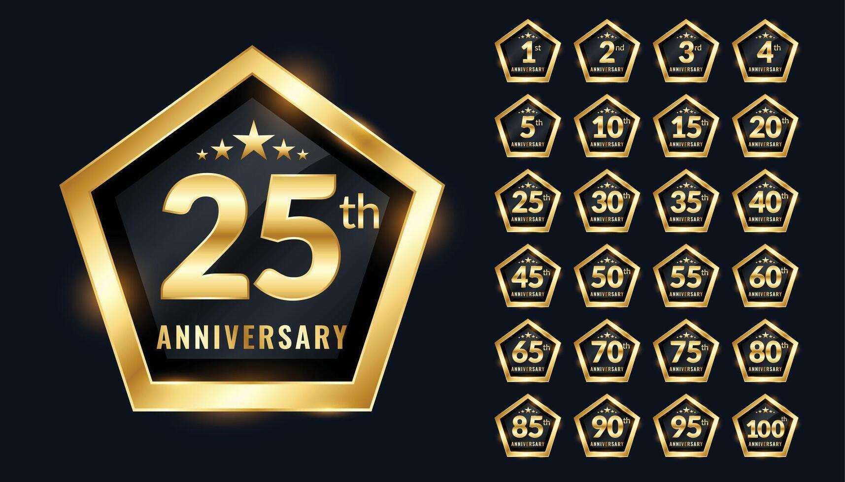 anniversary labels set in premium emblem style design vector