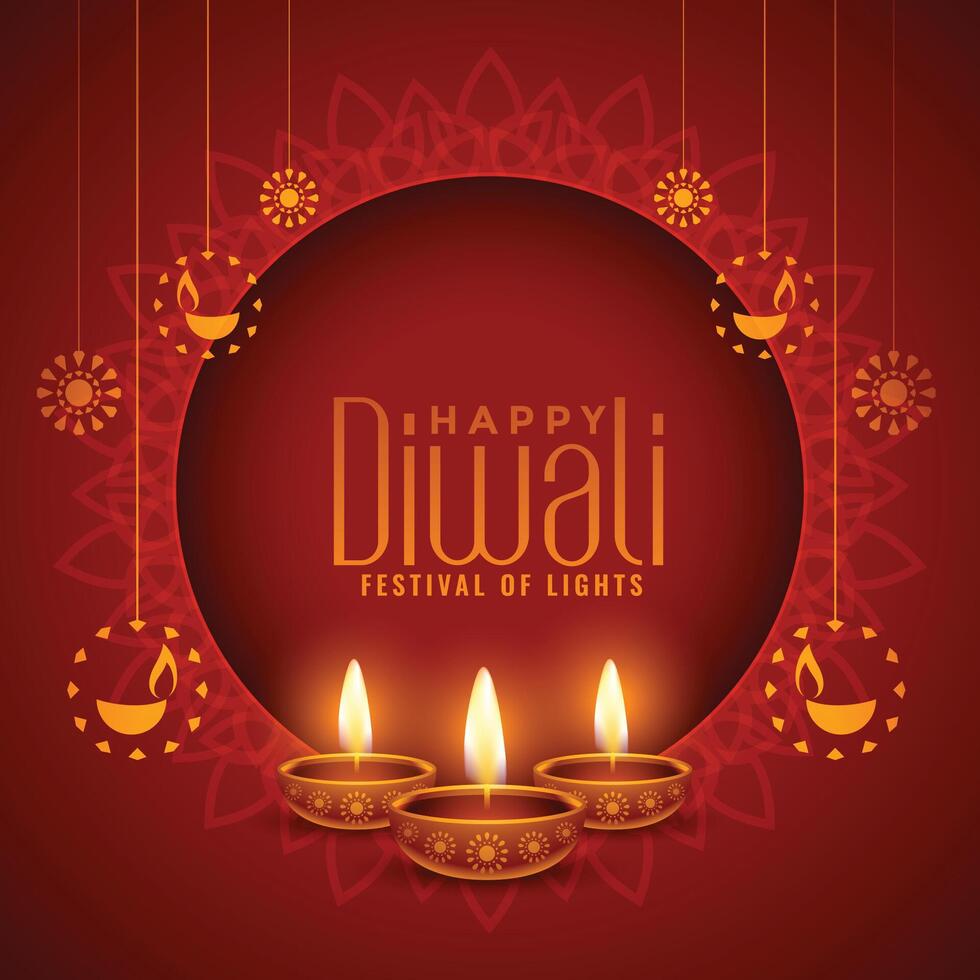 happy diwali red decorative background design vector