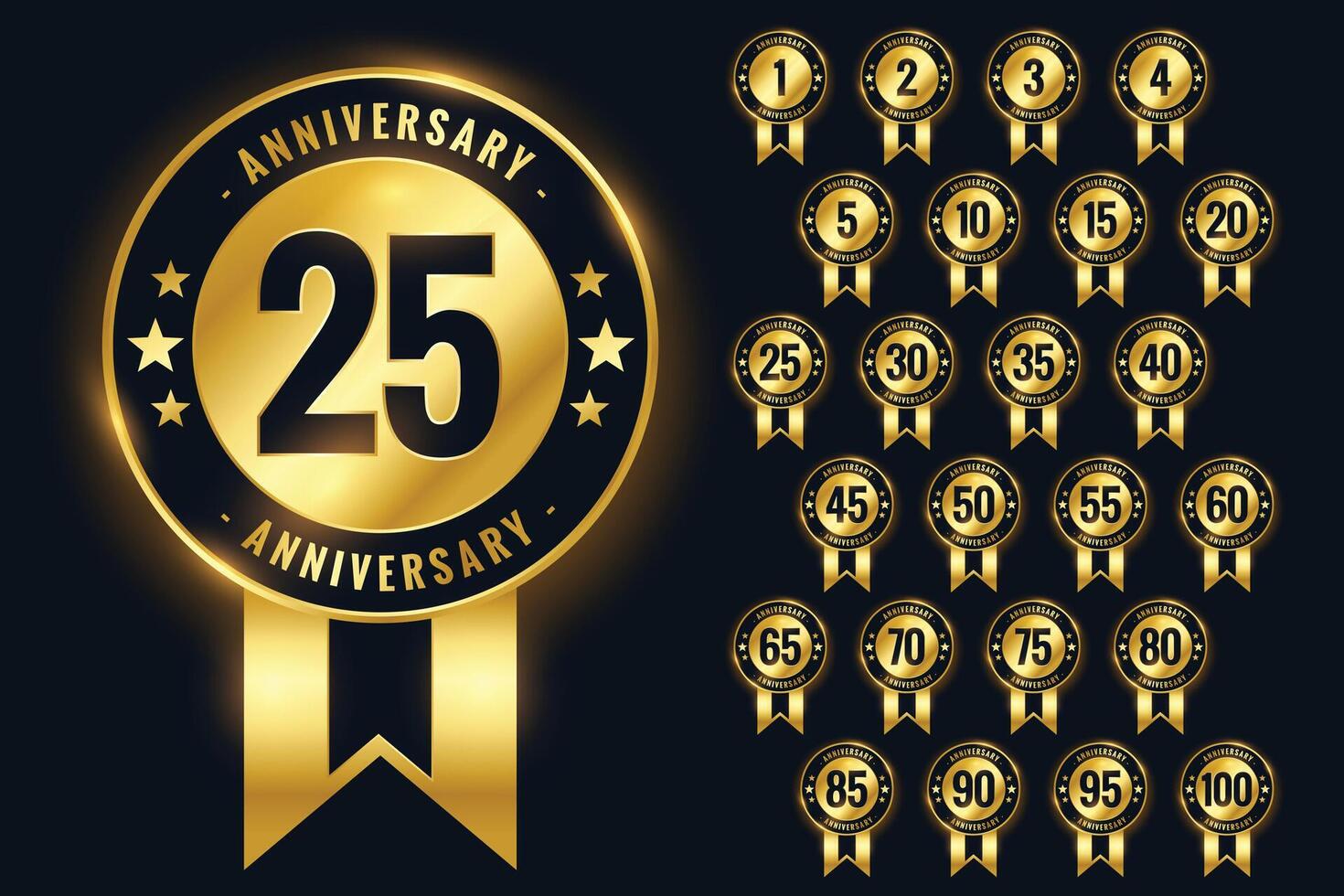 anniversary golden badges labels or emblem logotype set vector