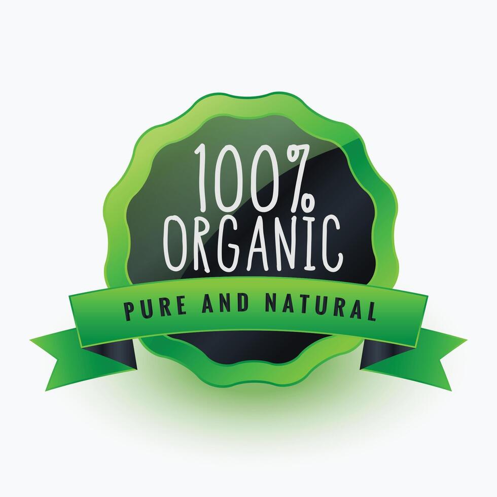 organic pure and natural green label or sticker design vector