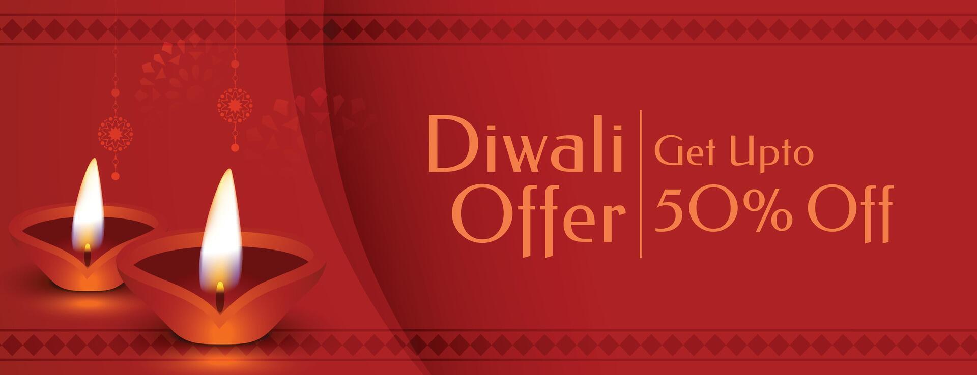 shubh diwali rebaja y oferta bandera con ardiente diya vector