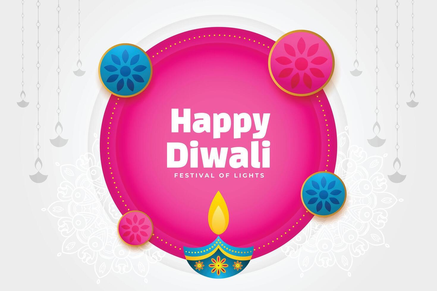 traditional diwali wishes card with artistic diya design vector