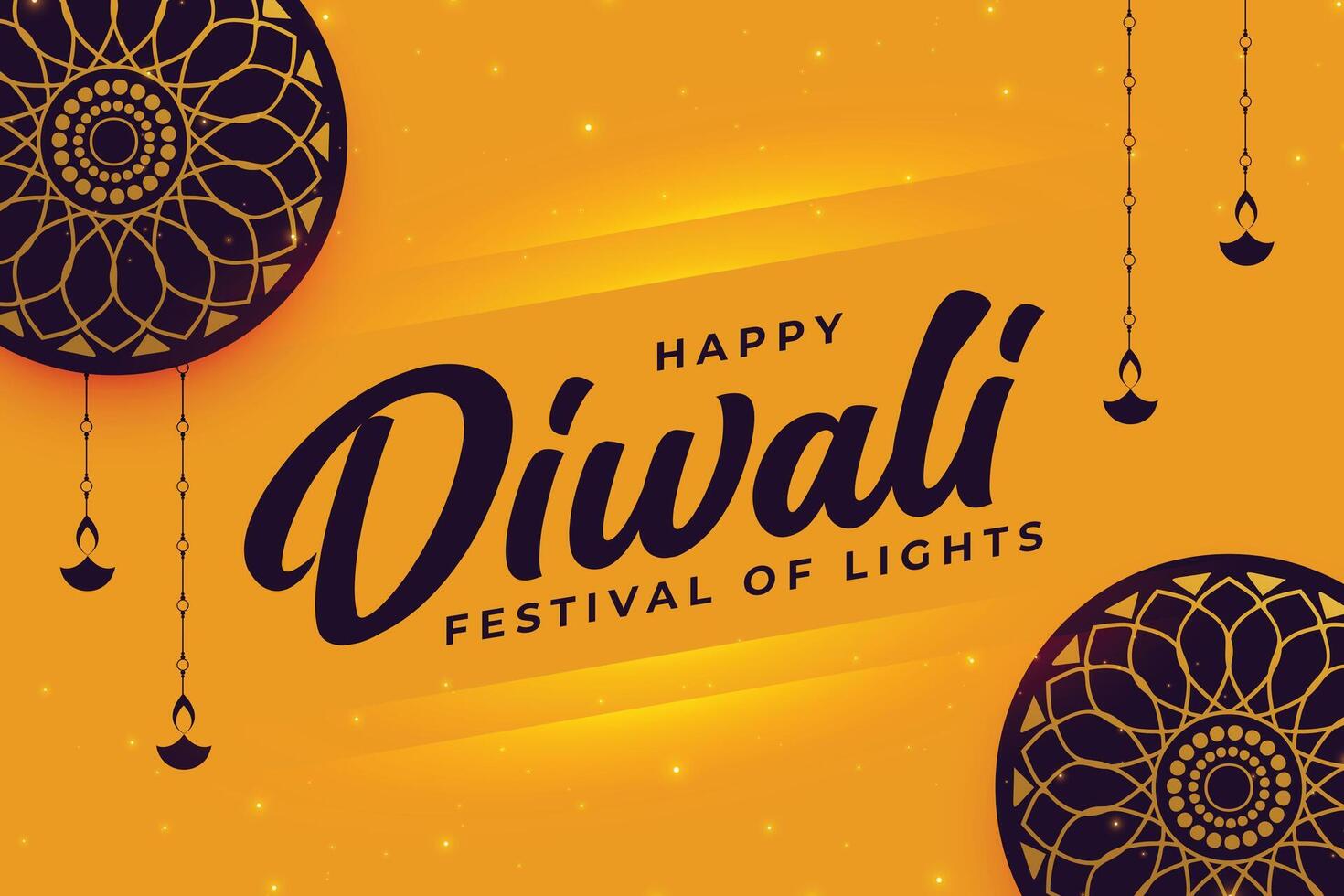 modern style happy diwali background in yellow color vector