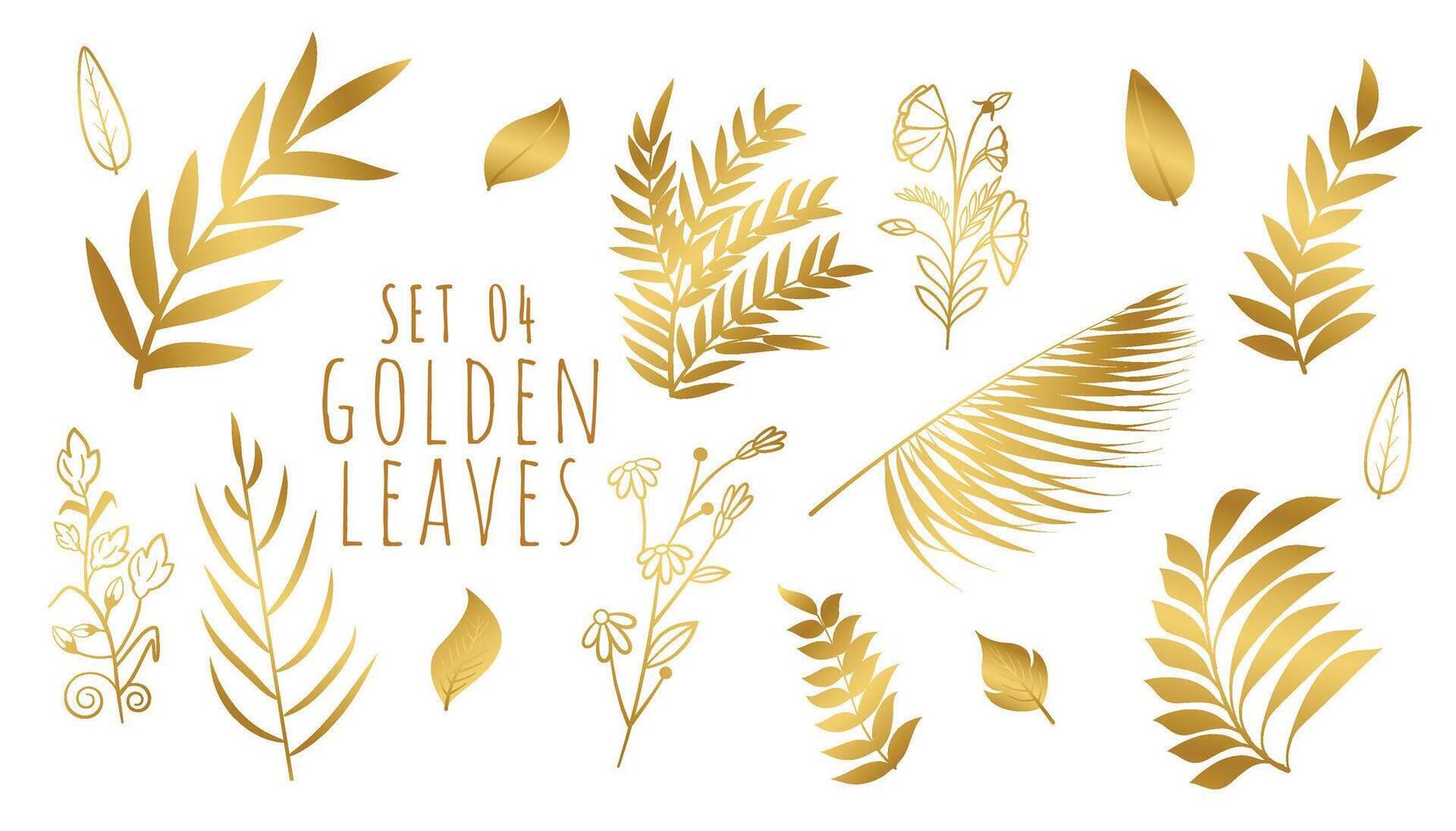 decorativo dorado botánico hojas colección vector