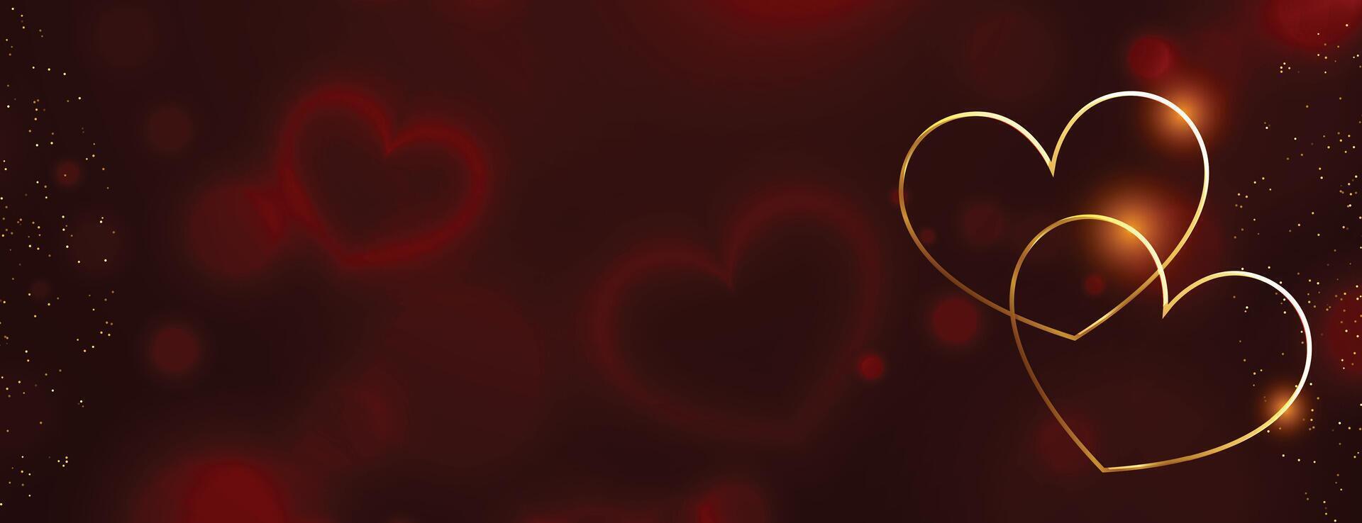 luxury golden hearts on red bokeh banner design vector