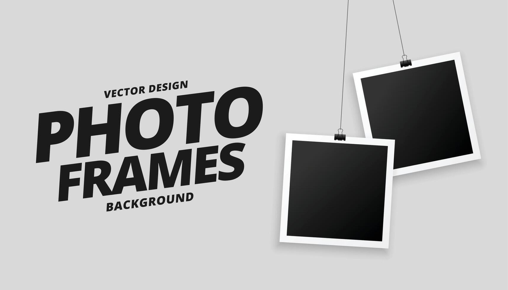 two hanging photo frames on gray background vector