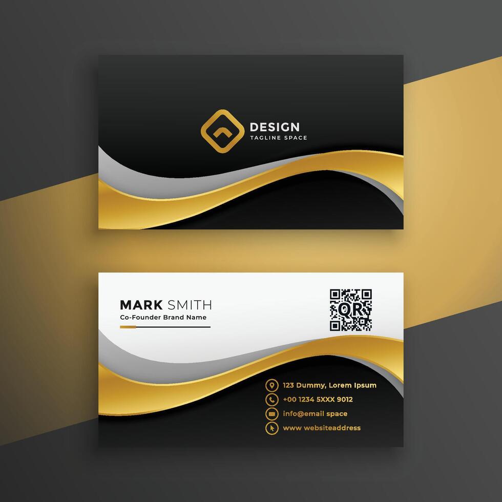 elegante dorado ondulado prima negocio tarjeta diseño vector
