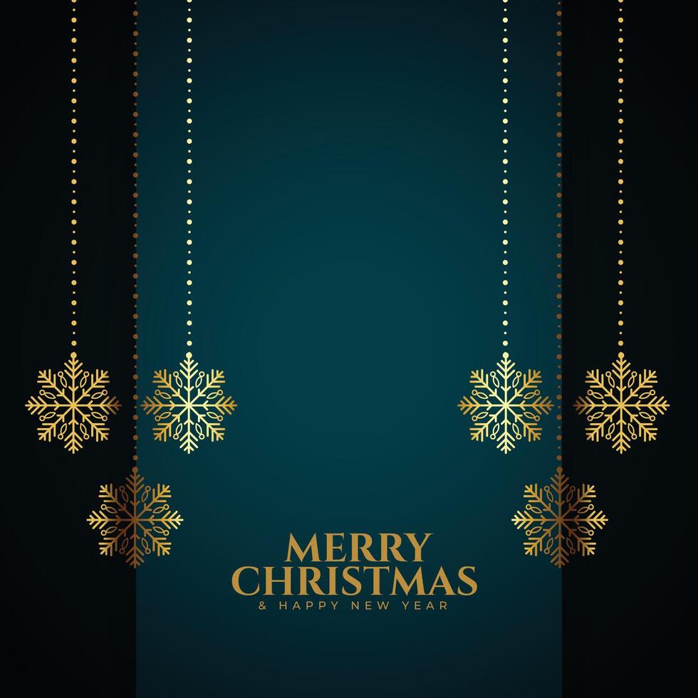 alegre Navidad tarjeta con dorado copos de nieve decoración vector