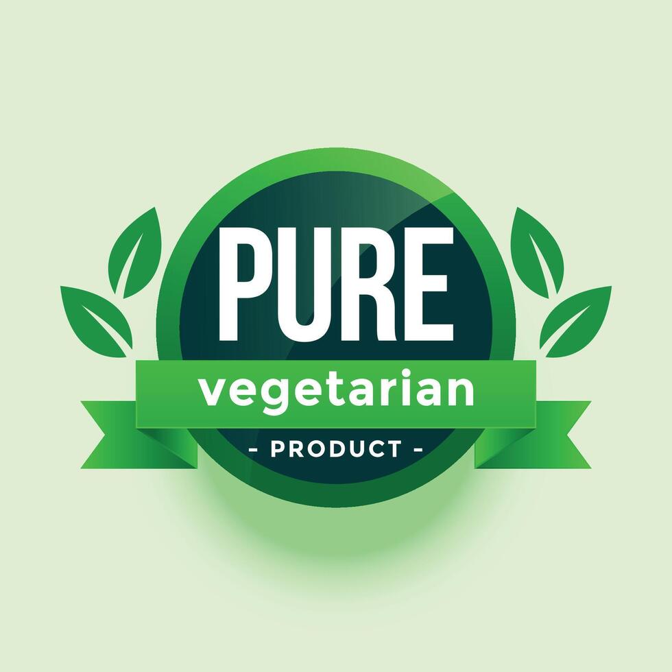 pure vegetarian product green leaves label design vector