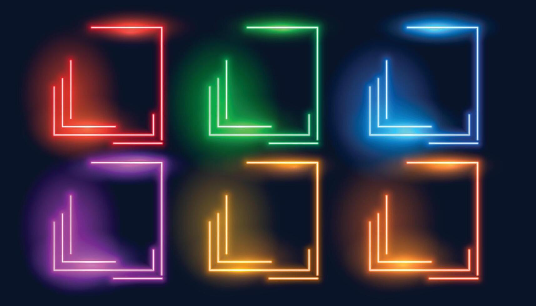 set of six neon colorful geometric empty frames vector