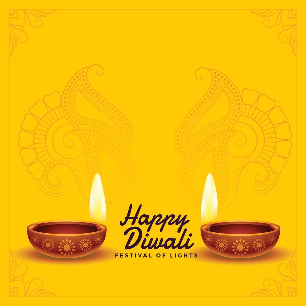 happy diwali wishes background with realistic diya vector