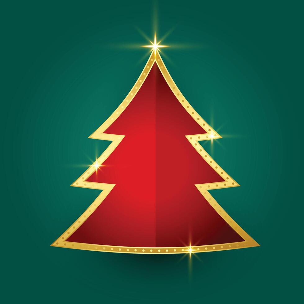 hermosa dorado brillante Navidad árbol saludo tarjeta diseño vector