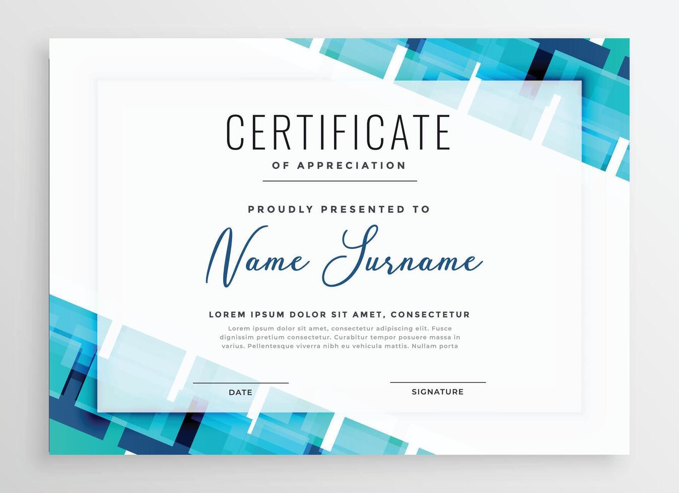 abstract blue certificate of appreciation template design vector