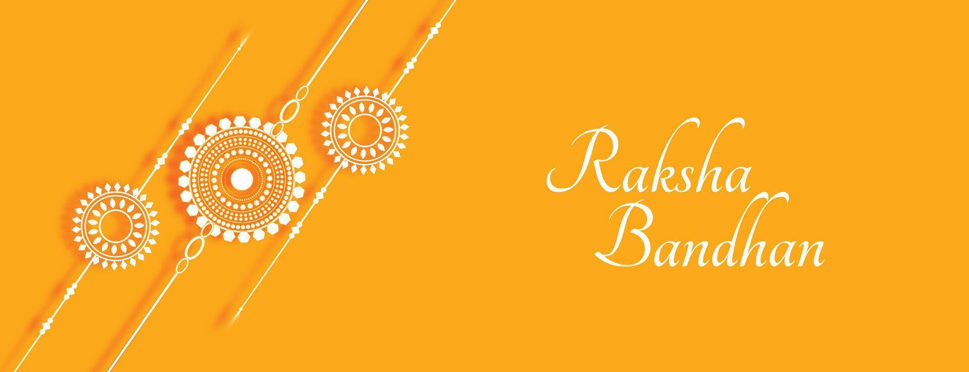 elegante raksha Bandhan amarillo bandera con rakhi diseño vector