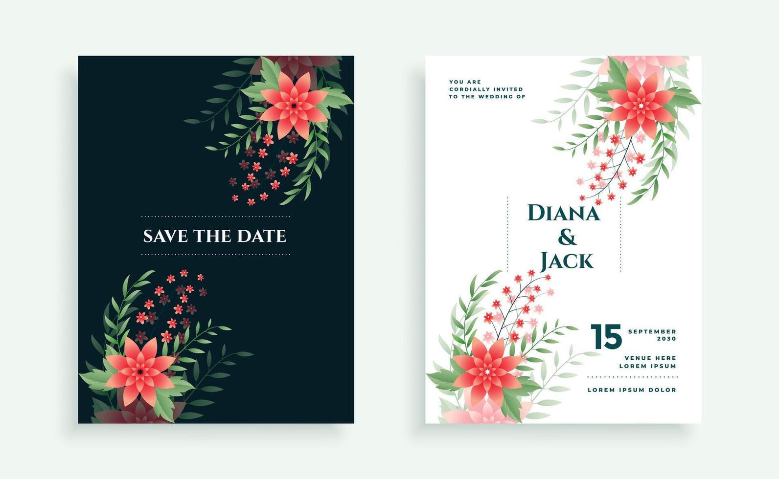 flower style wedding invitation card design template vector