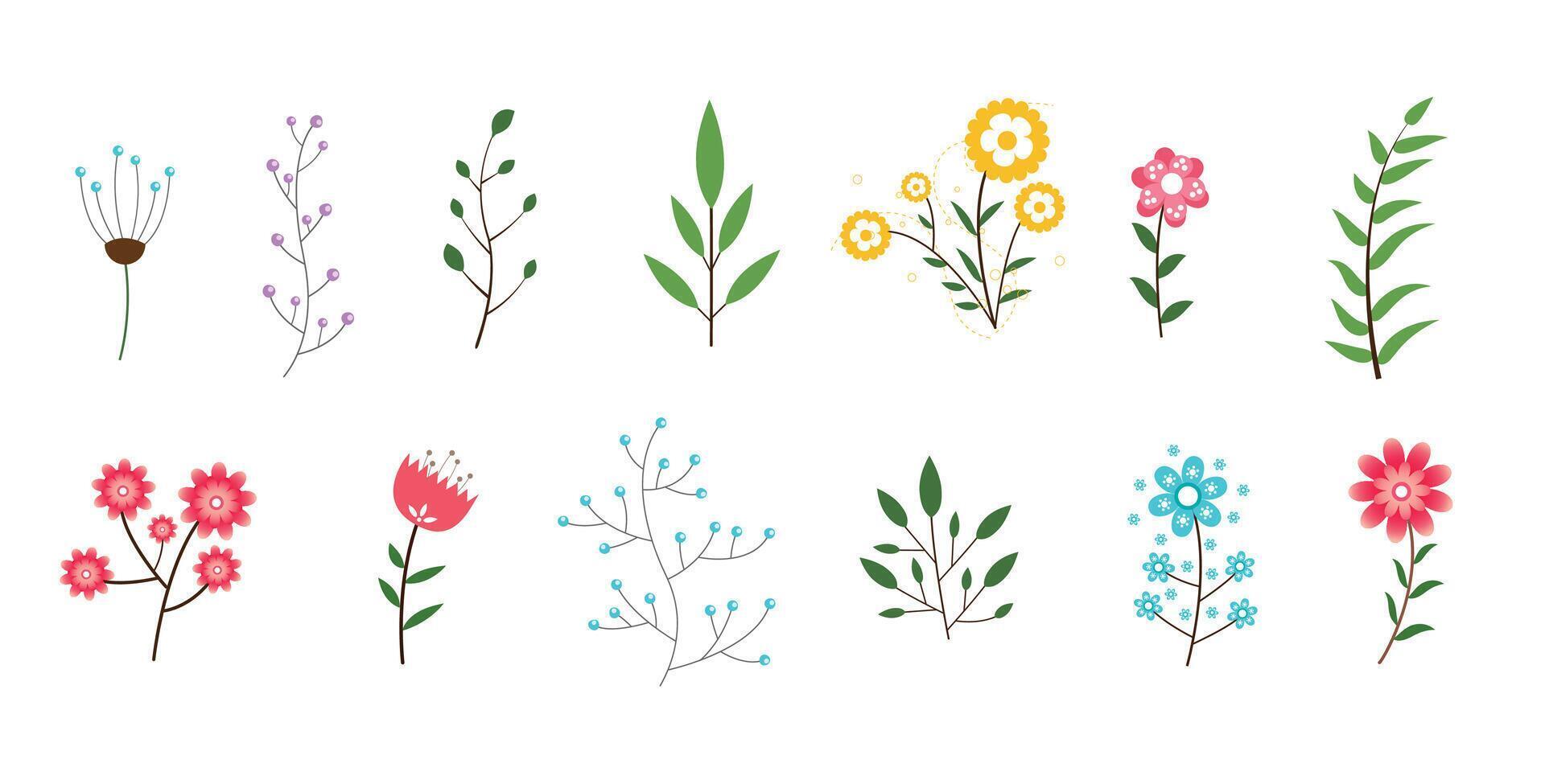 minimal flowers and leaves collection decorative design vector