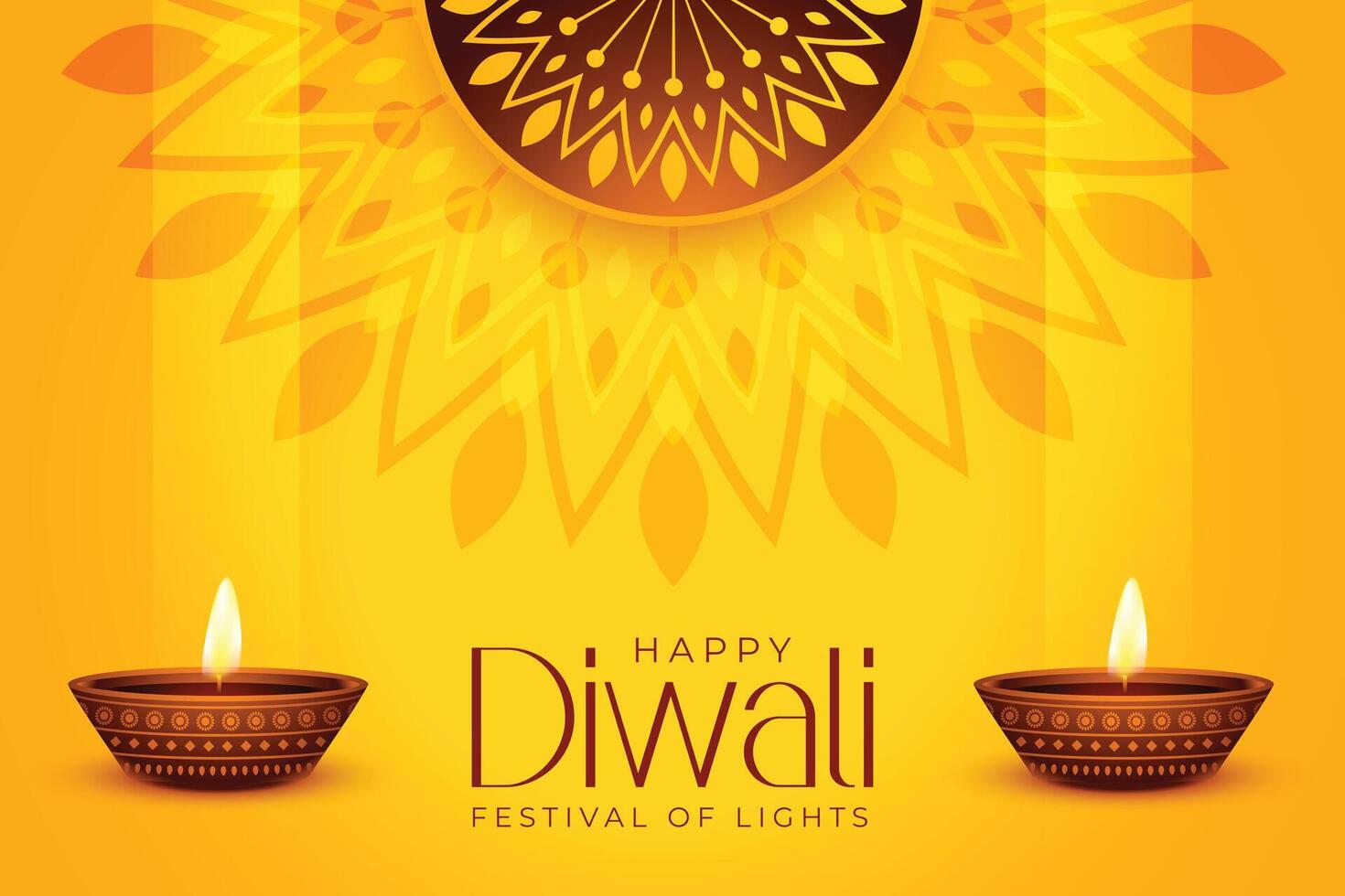 mandala style diwali celebration banner in yellow background vector