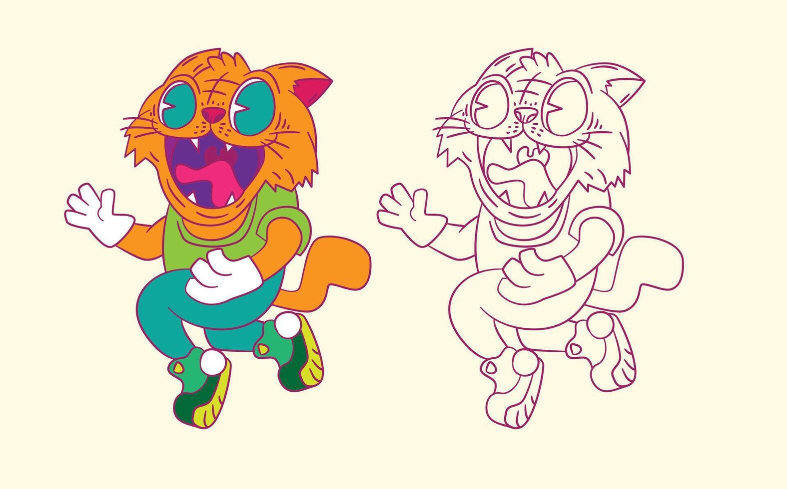 cute animal doodle illustration for book coloring page vector