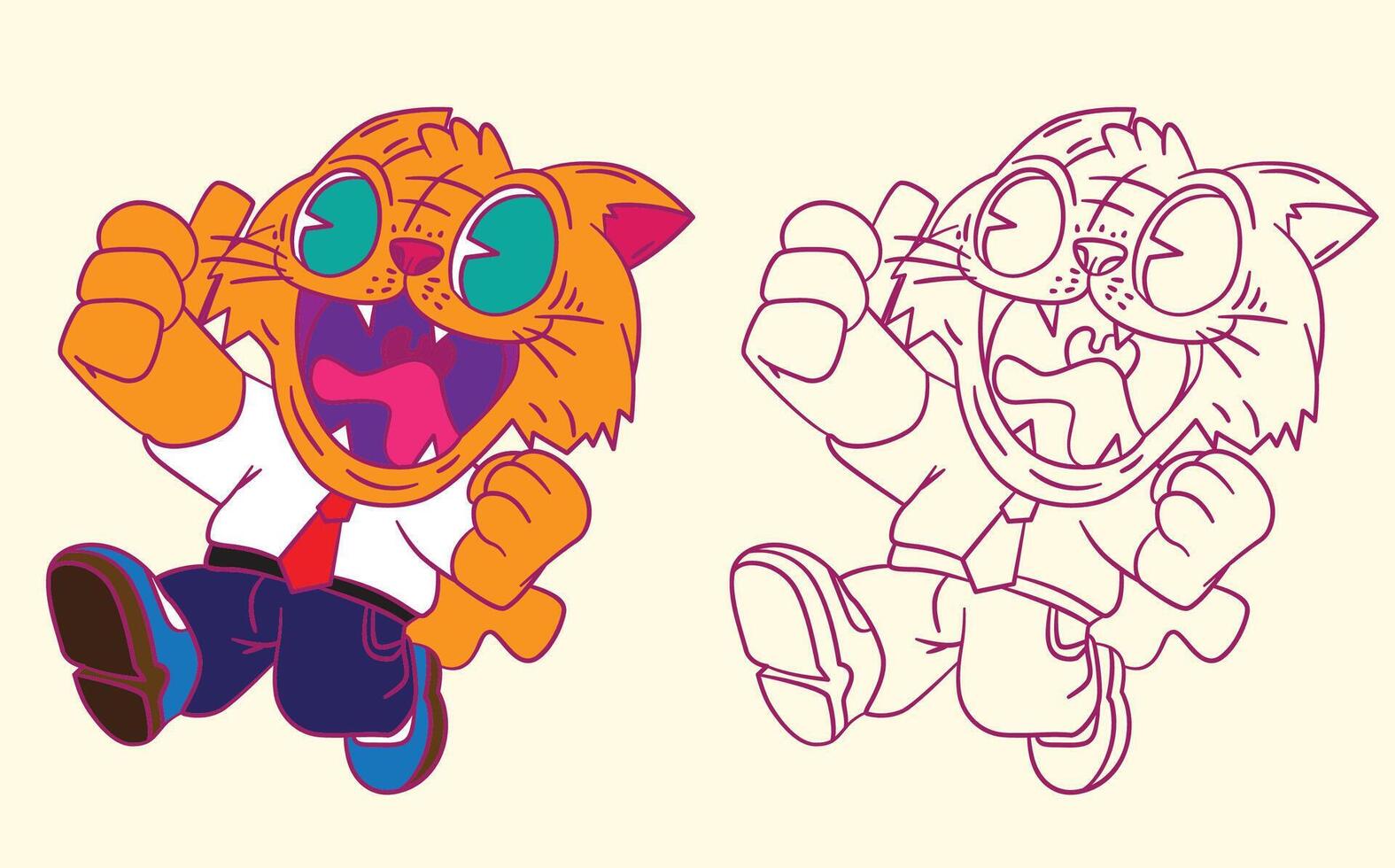 cute animal doodle illustration for book coloring page vector