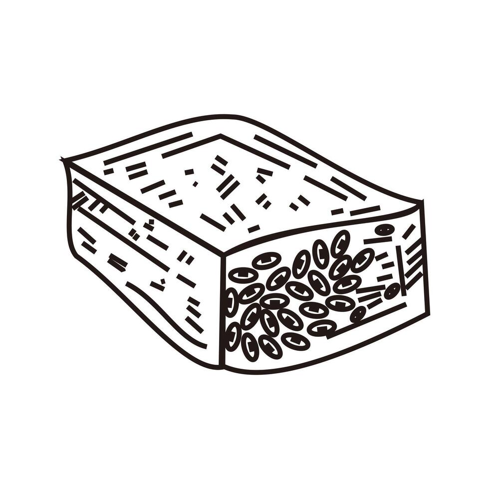 mano dibujado garabatear ilustración de un pedazo de tempeh en un blanco antecedentes. recursos gráfico elemento diseño. vector ilustración con el tema de tradicional indonesio comida