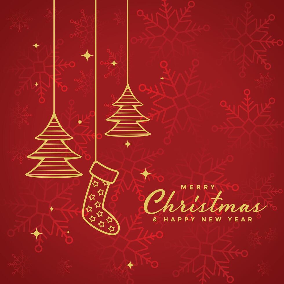 red merry christmas background with xmas elements design vector