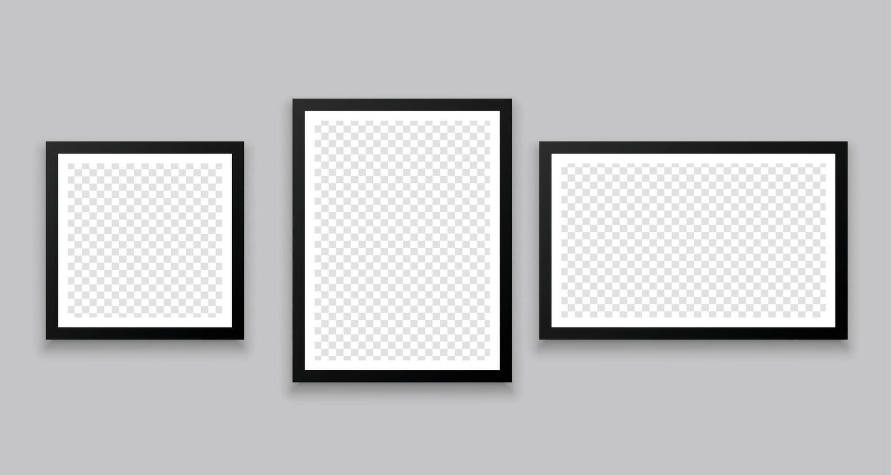 three gallery wall style photo frames in different sizes vector