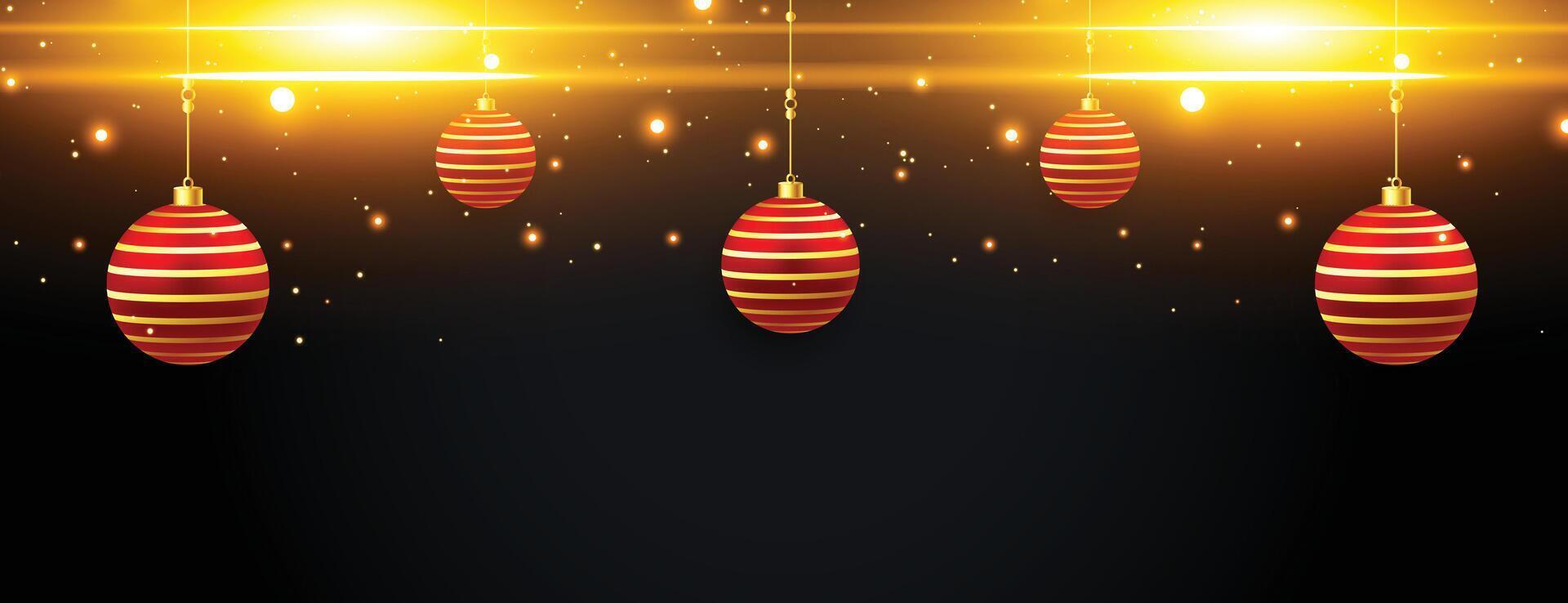 merry christmas sparkles banner with red golden balls vector