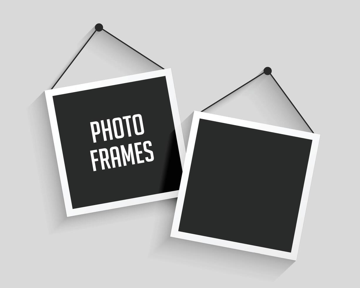 two blank hanging photo frames background vector