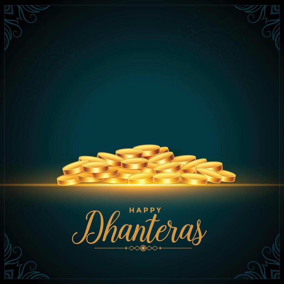 happy dhanteras festival golden coins background design vector