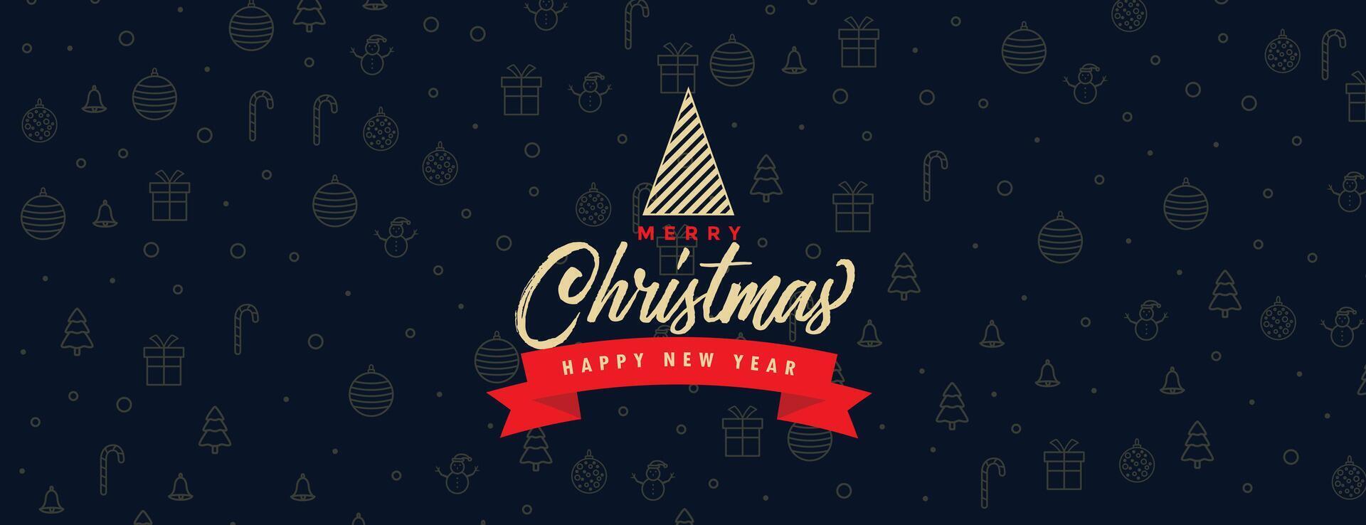 merry christmas festival banner with xmas elements pattern vector