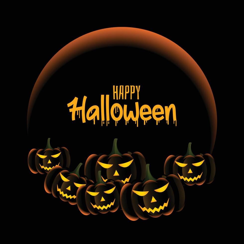 Scary pumpkins on happy halloween greeting card vector