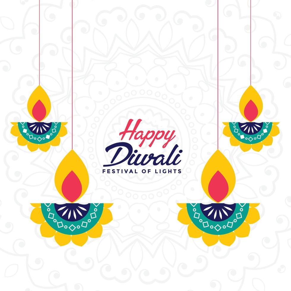 contento diwali indio festival tarjeta con diya diseño vector