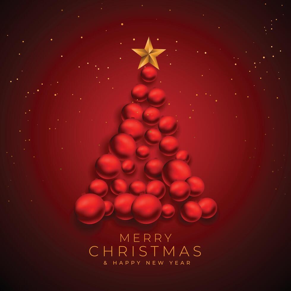 creative christmas tree made with xmas baubles design vector