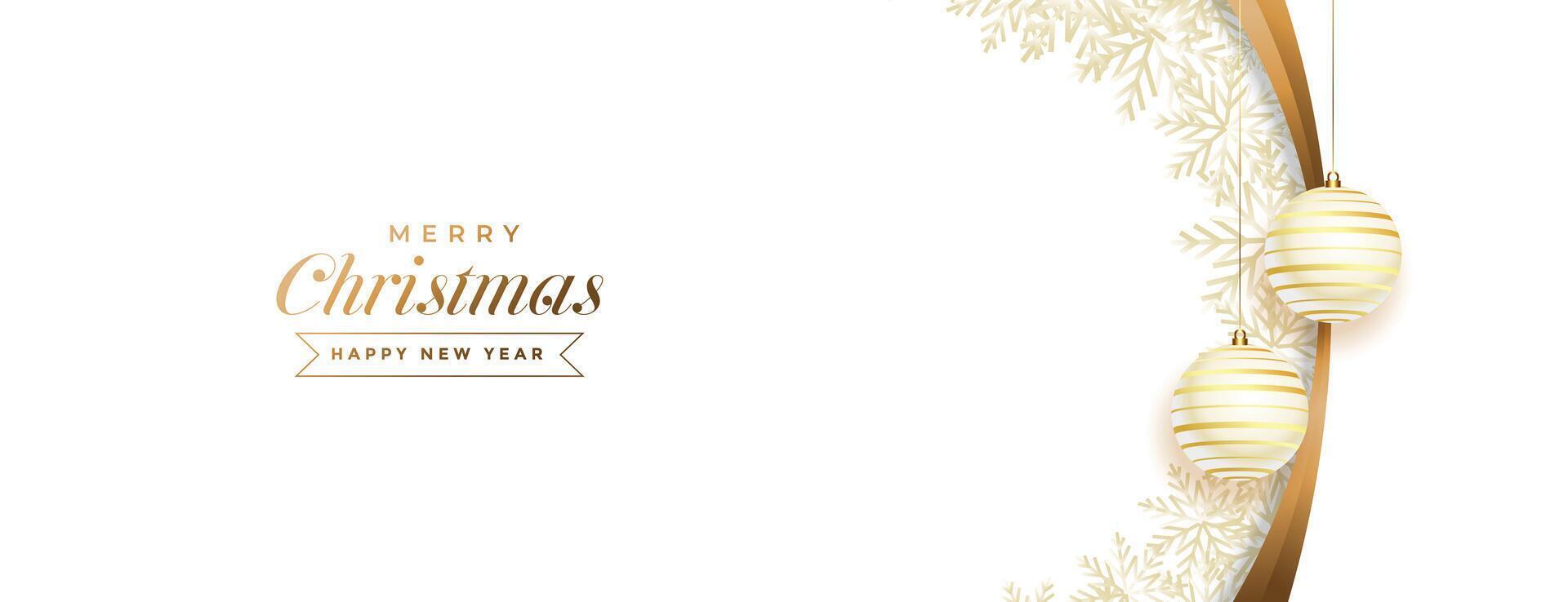white and golden merry christmas banner with ball decoration vector