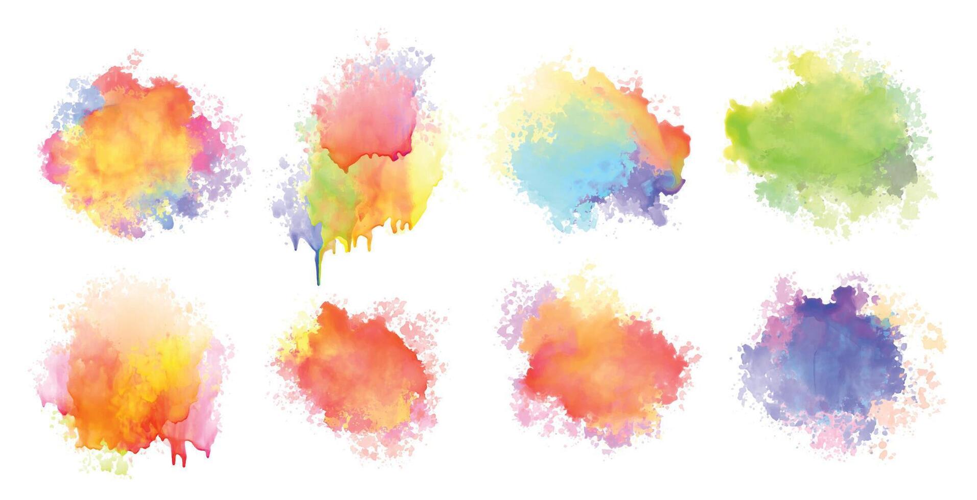 isolated watercolor splatter stain colorful set of eight vector