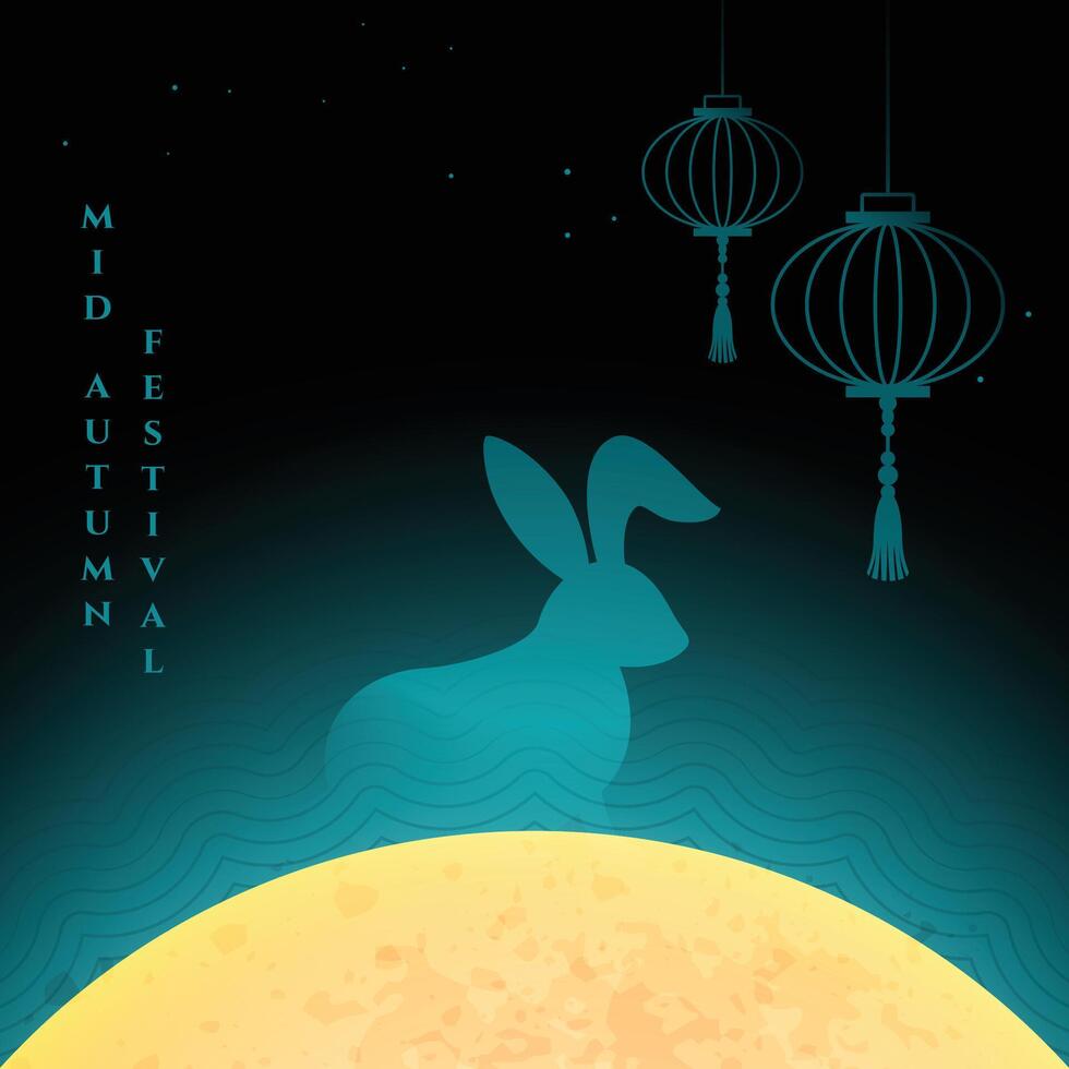 mid autumn festival greeting with moon and rabbit vector