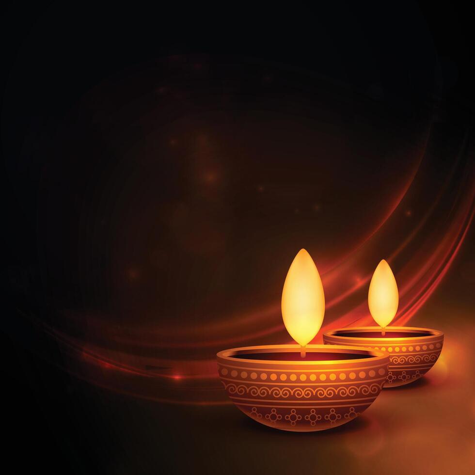 elegante realista diwali diya en brillante negro antecedentes vector